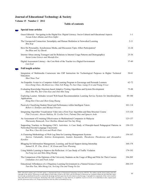 April 2012 Volume 15 Number 2 - Educational Technology & Society