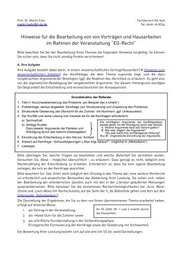 Hinweise für die Referate/Hausarbeiten