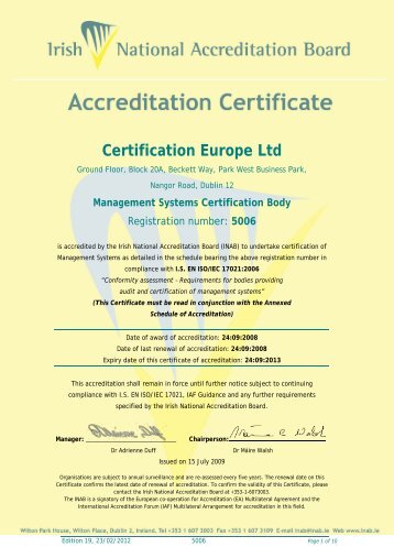 Certification Europe Ltd - 5006 - INAB