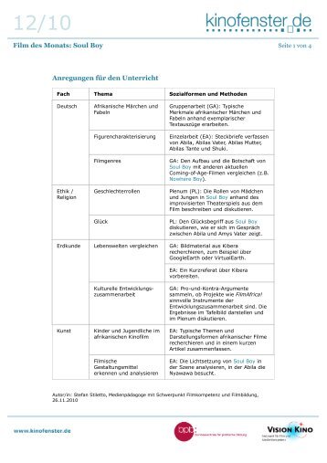Film des Monats: Soul Boy Anregungen für den Unterricht