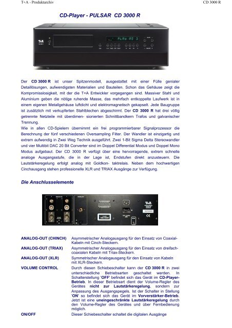 CD-Player - PULSAR CD 3000 R - T+A Elektroakustik