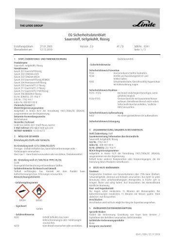 EG-Sicherheitsdatenblatt Sauerstoff, tiefgekühlt, flüssig - Linde Gas