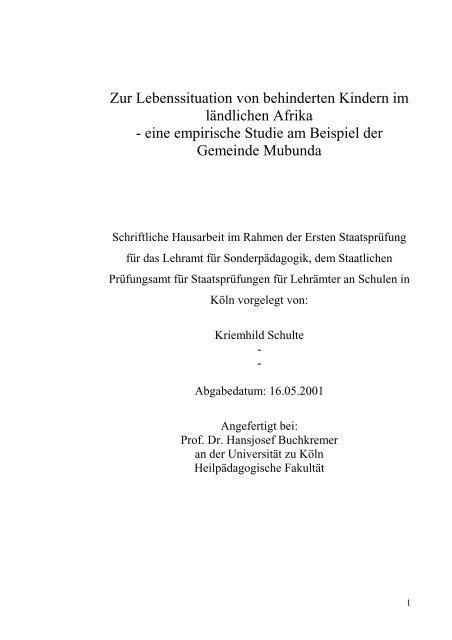 Zur Lebenssituation von behinderten Kindern im ländlichen Afrika ...