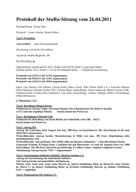 Protokoll der Sturasitzung vom 04 - StuRa Chemnitz