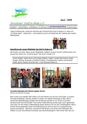 Juni 2008 Newsletter Golf in Hude eV