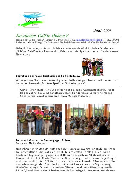 Juni 2008 Newsletter Golf in Hude eV