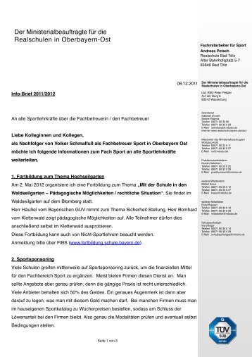 Aktueller Brief des Fachmitarbeiters - Bayern