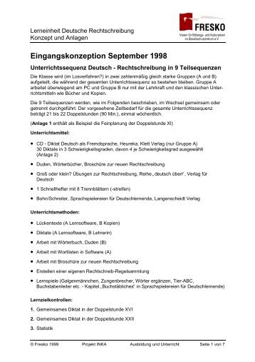 Eingangskonzeption September 1998 - Ausbildungsvorbereitung