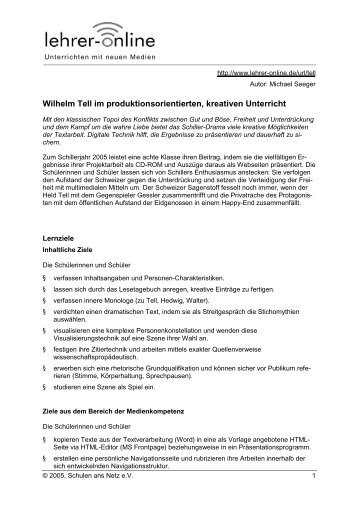 Wilhelm Tell im produktionsorientierten, kreativen ... - Lehrer-Online