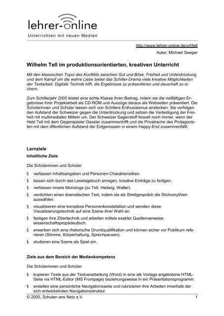 Wilhelm Tell Im Produktionsorientierten Kreativen Lehrer Online