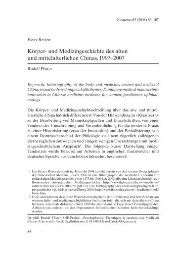 Körper- und Medizingeschichte des alten und ... - Gesnerus