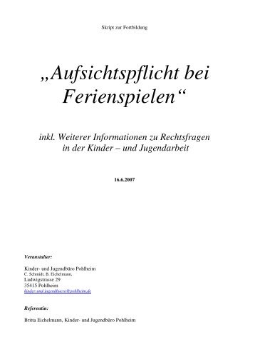 „Aufsichtspflicht bei Ferienspielen“ inkl. Weiterer ... - Pohlheim