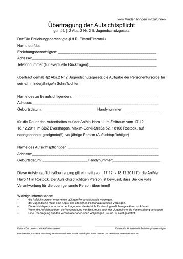 Download - Formular zur Übertragung der Aufsichtspflicht an eine