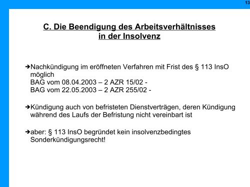 Arbeitsrechtliche Aspekte in der Insolvenz - Institut für Insolvenzrecht