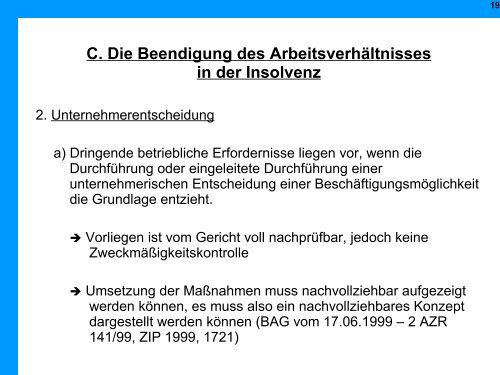 Arbeitsrechtliche Aspekte in der Insolvenz - Institut für Insolvenzrecht