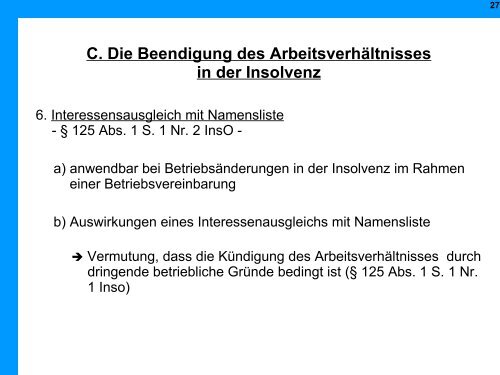 Arbeitsrechtliche Aspekte in der Insolvenz - Institut für Insolvenzrecht