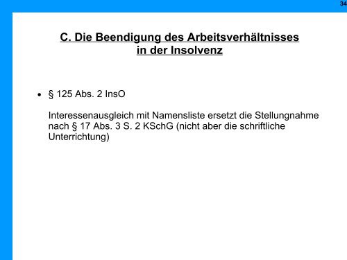 Arbeitsrechtliche Aspekte in der Insolvenz - Institut für Insolvenzrecht