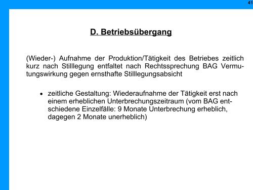 Arbeitsrechtliche Aspekte in der Insolvenz - Institut für Insolvenzrecht