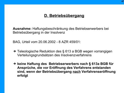 Arbeitsrechtliche Aspekte in der Insolvenz - Institut für Insolvenzrecht