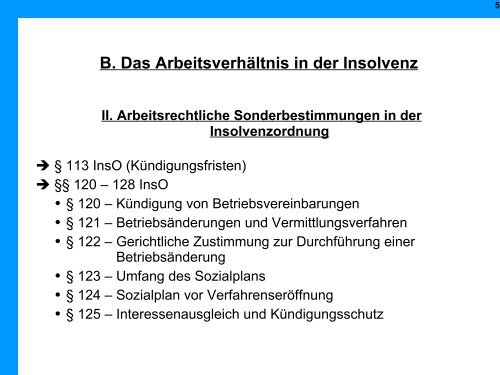 Arbeitsrechtliche Aspekte in der Insolvenz - Institut für Insolvenzrecht