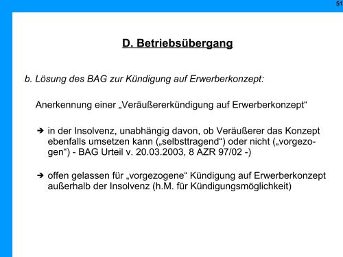 Arbeitsrechtliche Aspekte in der Insolvenz - Institut für Insolvenzrecht