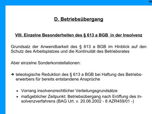 Arbeitsrechtliche Aspekte in der Insolvenz - Institut für Insolvenzrecht