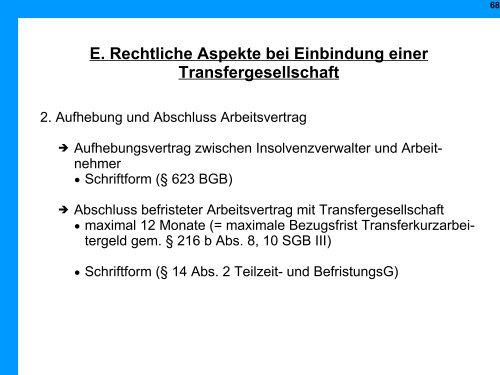 Arbeitsrechtliche Aspekte in der Insolvenz - Institut für Insolvenzrecht