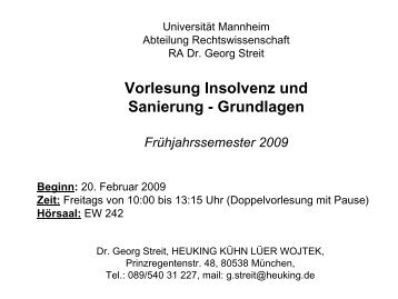 Vorlesung Insolvenz und Sanierung - Heuking Kühn Lüer Wojtek