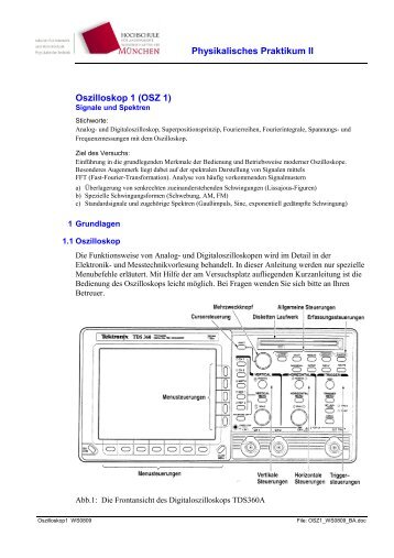 Physikalisches Praktikum II Oszilloskop 1 (OSZ 1)