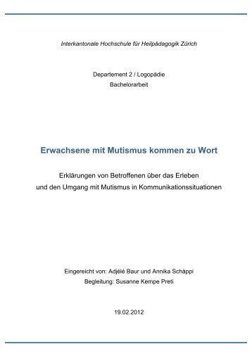 Erwachsene mit Mutismus kommen zu Wort - BSCW