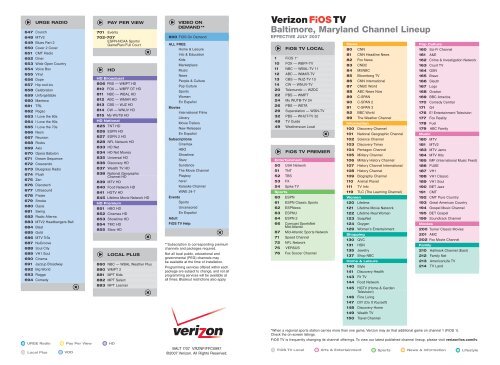 Baltimore, Maryland Channel Lineup - Verizon