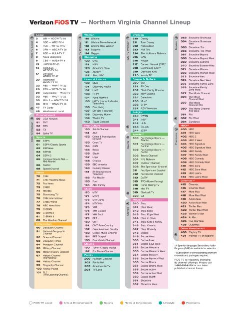 Northern Virginia Channel Lineup - Verizon