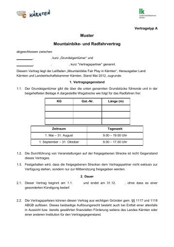 Mountainbike - Mustervertrag - Vertragstyp A