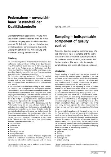 Probenahme – unverzicht- barer Bestandteil der Qualitätskontrolle ...