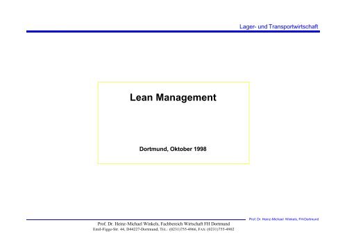 Lean Management - Prof. Dr. Heinz-Michael Winkels