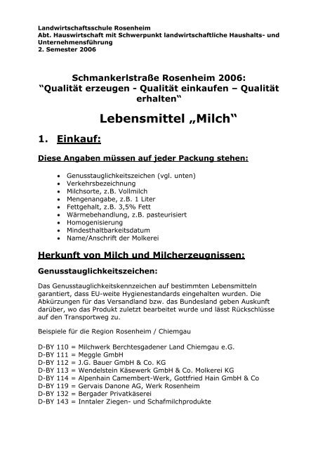 „Milch“ – Einkauf, Lagerung, Ernährung - Amt für Ernährung ...