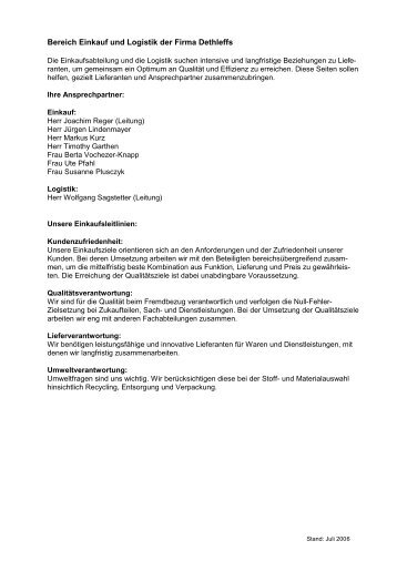 Bereich Einkauf und Logistik der Firma Dethleffs