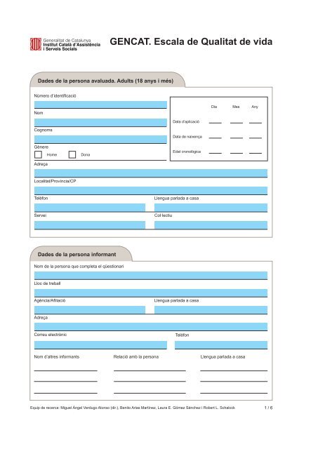 Formulari de l'Escala GENCAT de Qualitat de vida