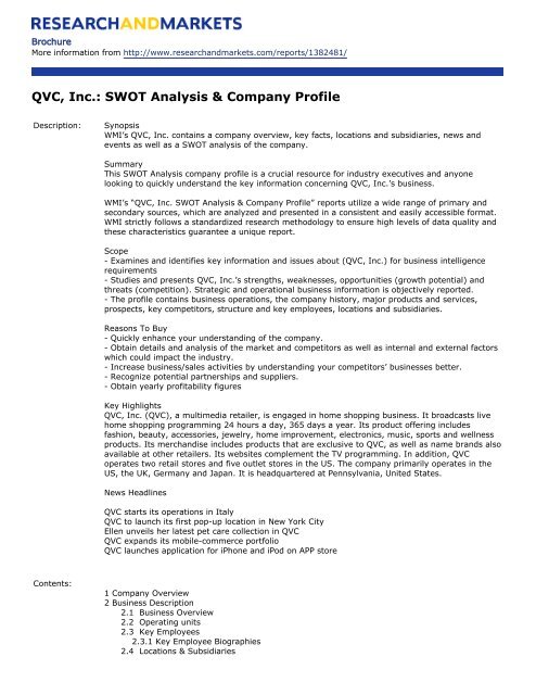 QVC, Inc.: SWOT Analysis & Company Profile - Research and Markets