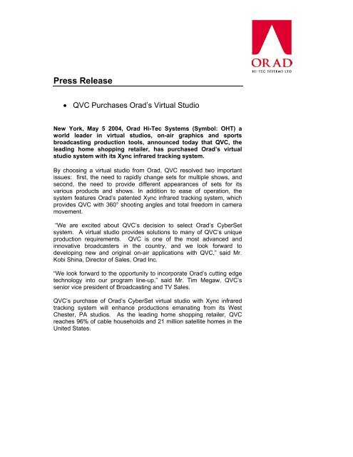 Press Release - Orad