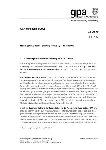 Neuregelung der Programmprüfung (§ 114a GemO)