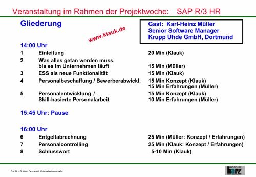 SAP R/3 HR - Prof. Dr. Bruno Klauk