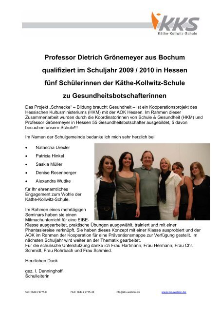 Professor Dietrich Grönemeyer aus Bochum qualifiziert im Schuljahr ...
