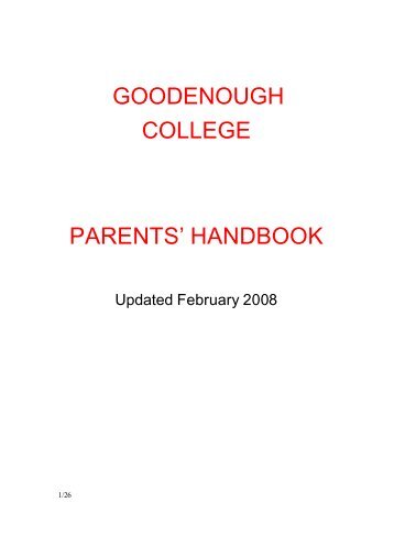 GOODENOUGH COLLEGE PARENTS' HANDBOOK