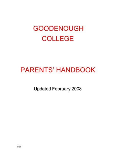 GOODENOUGH COLLEGE PARENTS' HANDBOOK