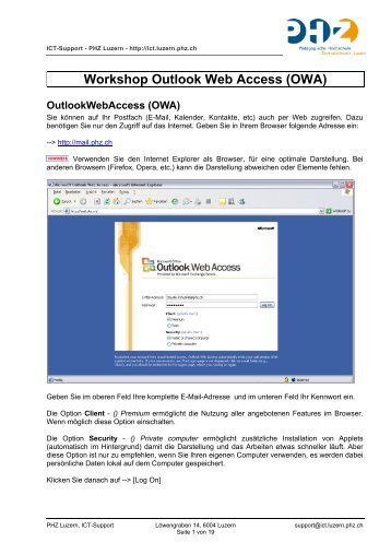 Workshop Outlook Web Access (OWA) - ICT PHZ Luzern