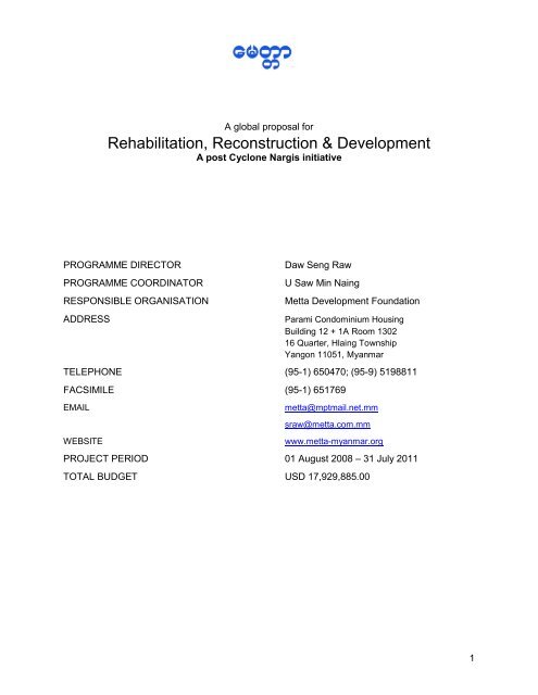 Rehabilitation, Reconstruction & Development - Metta Myanmar