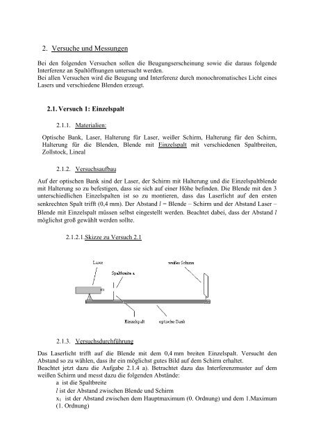 Versuch 1 Praktikum Optik und Atomphysik Thema „Licht und ...