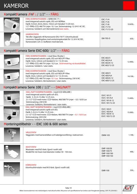 Bildprislista CCTV Produkter - EVT Svenska AB