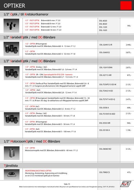 Bildprislista CCTV Produkter - EVT Svenska AB